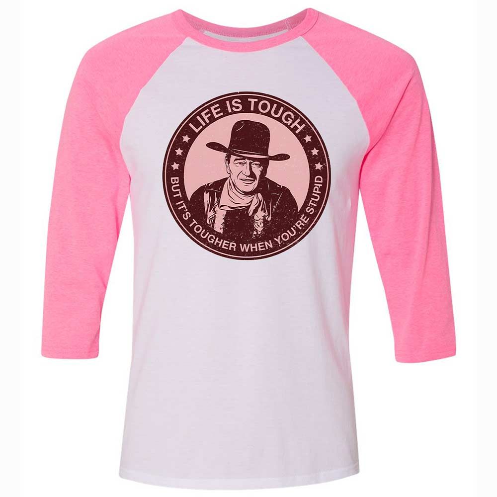 Unisex 3/4 Baseball Tee - D7QU22NY - White/Neon Pink - 12