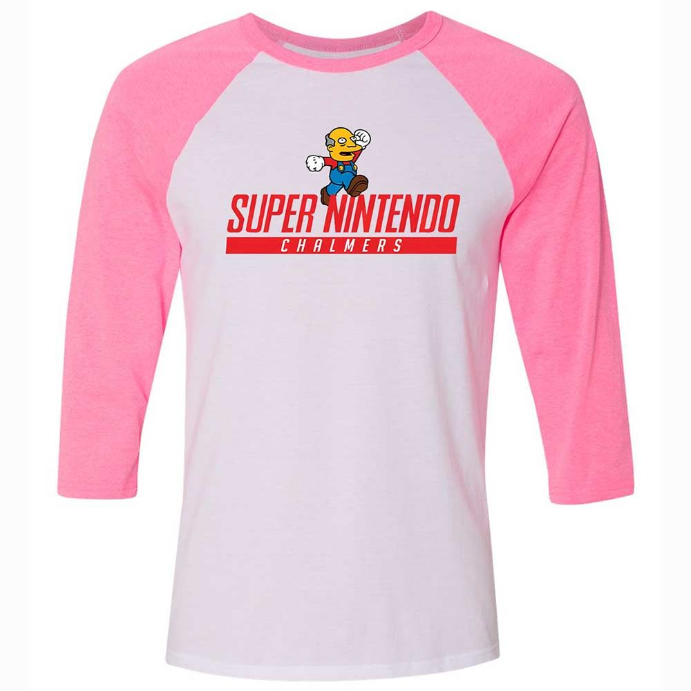 Unisex 3/4 Baseball Tee - HHFWH3CG - White/Neon Pink - 12