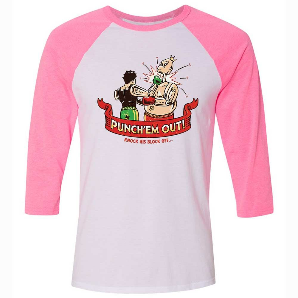 Unisex 3/4 Baseball Tee - JDHDNJ78 - White/Neon Pink - 12