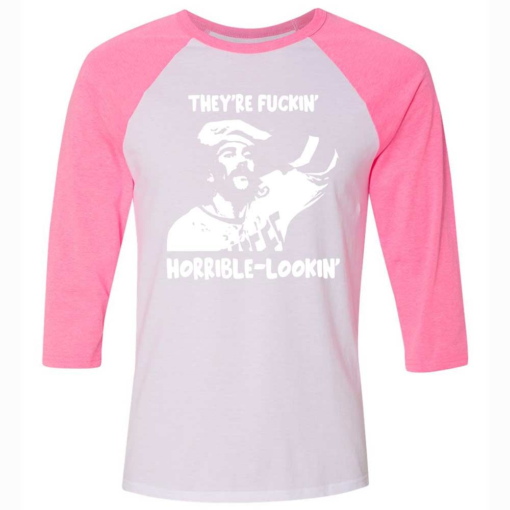 Unisex 3/4 Baseball Tee - DYE3NCBR - White/Neon Pink - 12