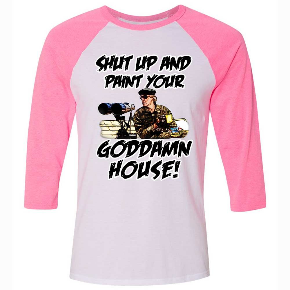 Unisex 3/4 Baseball Tee - QE7K7M6B - White/Neon Pink - 12