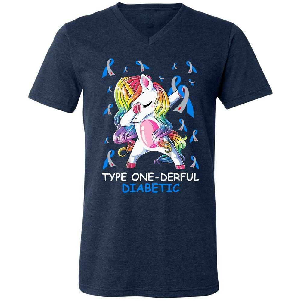 Unisex V-Neck T-Shirt - DN3RWF9Z - Heather Navy - 15