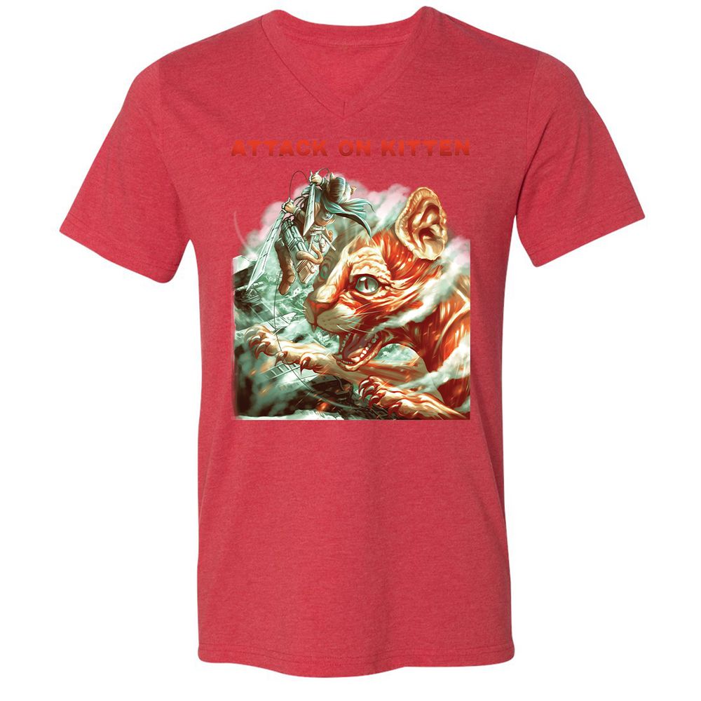 Unisex V-Neck T-Shirt - YSMT8Z6F - Heather Red - 16