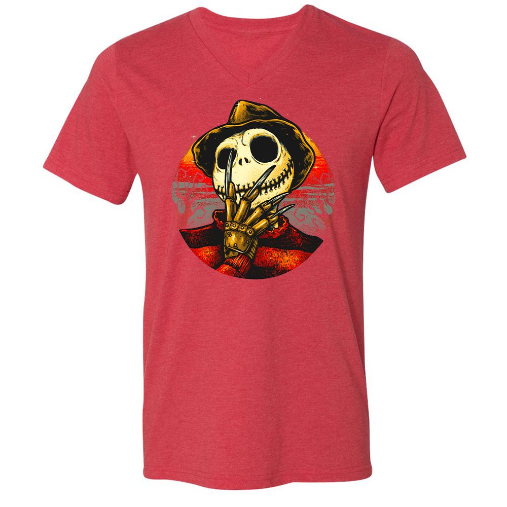 Unisex V-Neck T-Shirt - QETYJYF4 - Heather Red - 16