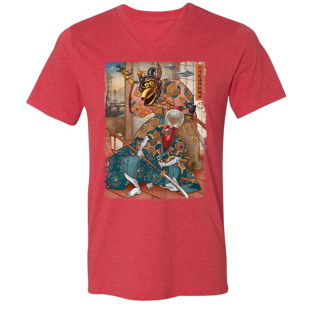 Unisex V-Neck T-Shirt - W9TTMX4X - Heather Red - 16