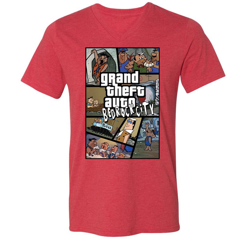 Unisex V-Neck T-Shirt - 7R8V4MEM - Heather Red - 16