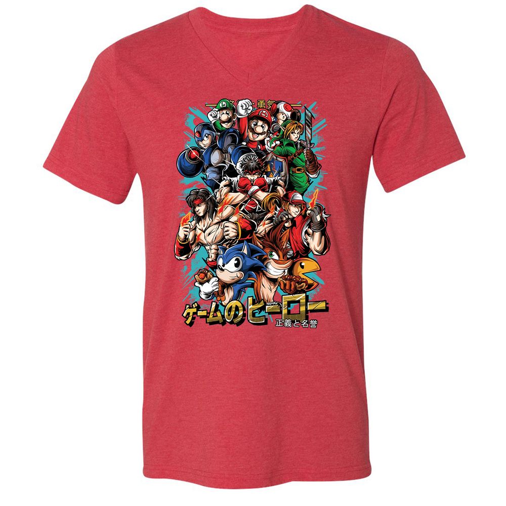 Unisex V-Neck T-Shirt - CK97M7JG - Heather Red - 16