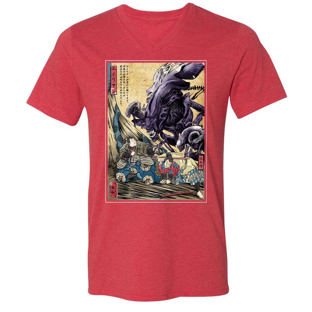 Unisex V-Neck T-Shirt - T66RFLWZ - Heather Red - 16