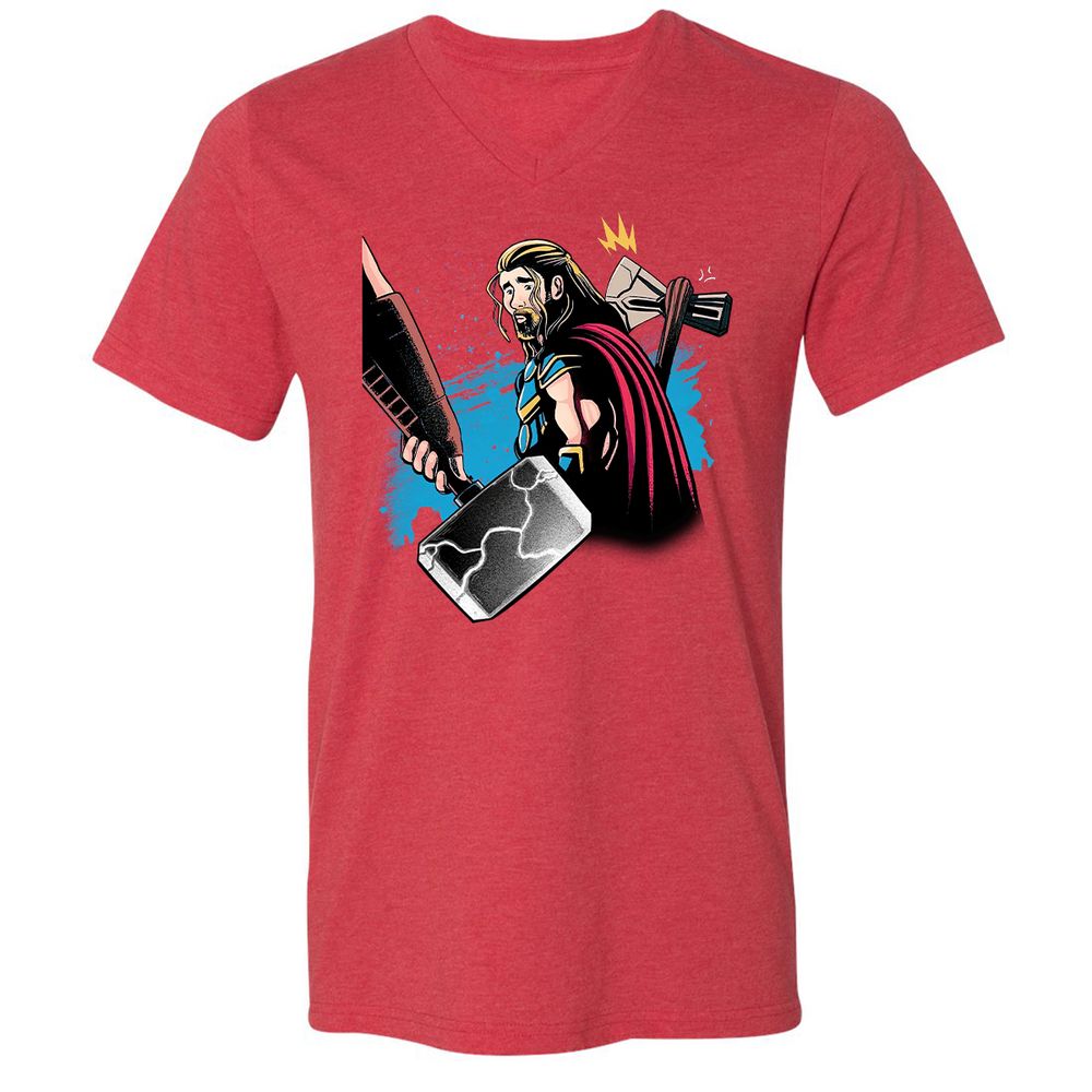 Unisex V-Neck T-Shirt - R4BTFEFH - Heather Red - 16