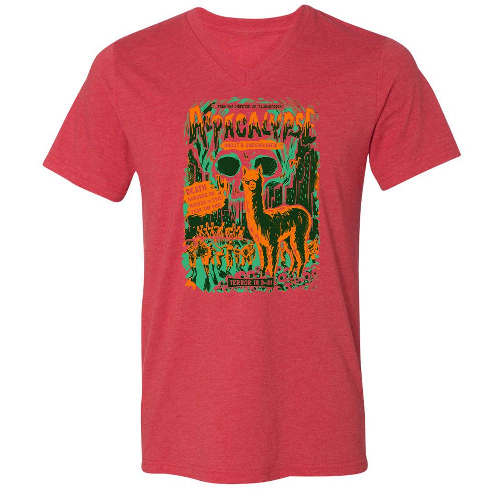 Unisex V-Neck T-Shirt - ASVZRE4L - Heather Red - 16
