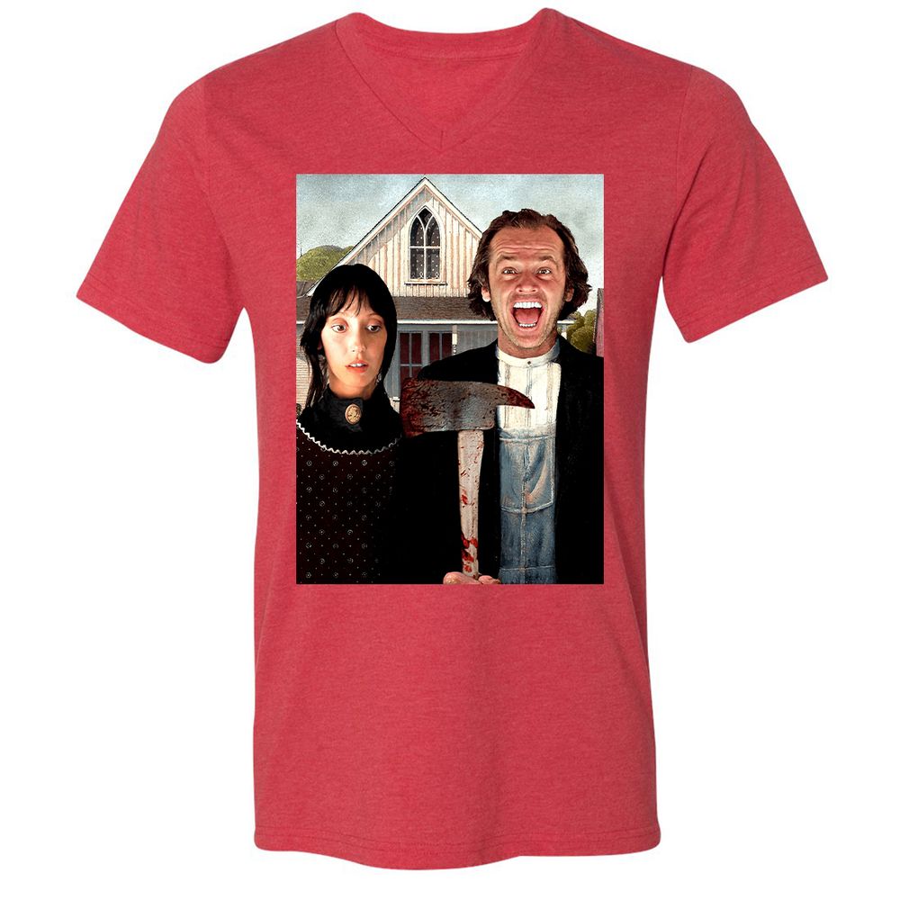Unisex V-Neck T-Shirt - T1BJ8QQF - Heather Red - 16