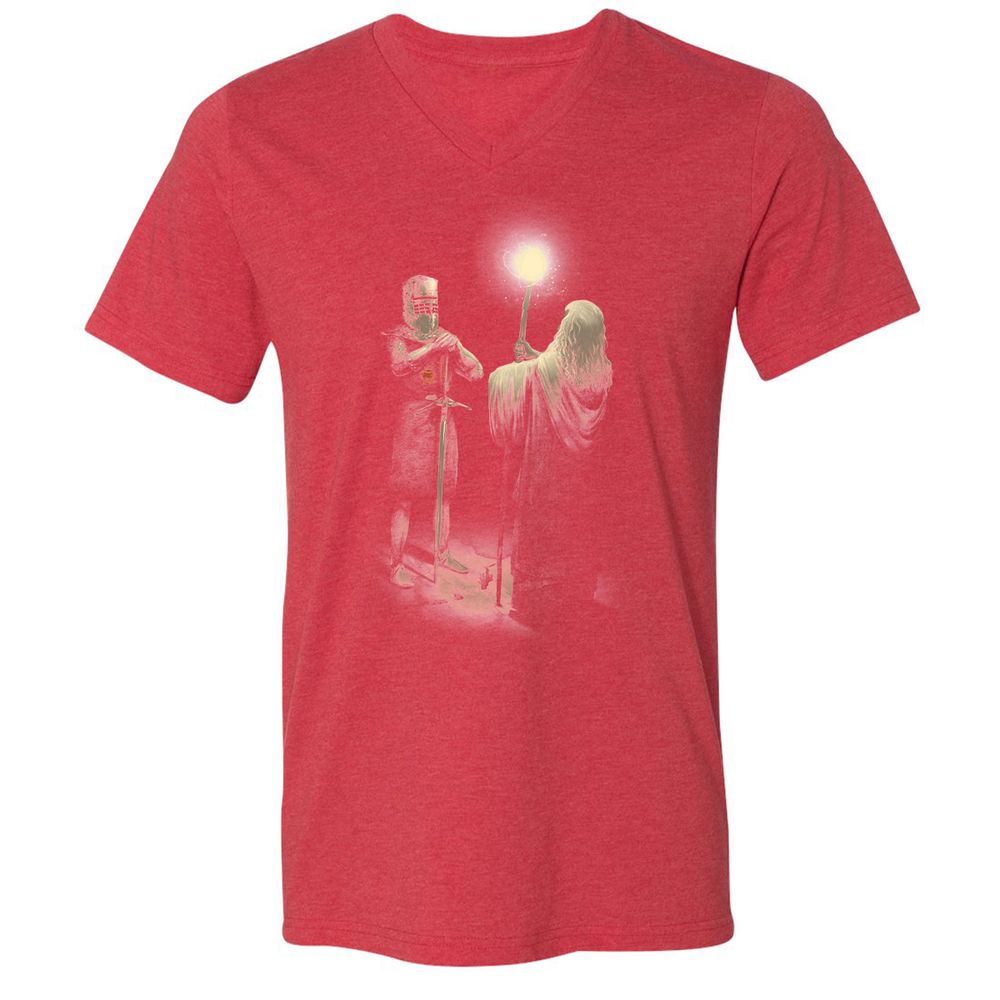 Unisex V-Neck T-Shirt - QC11VX4Q - Heather Red - 16