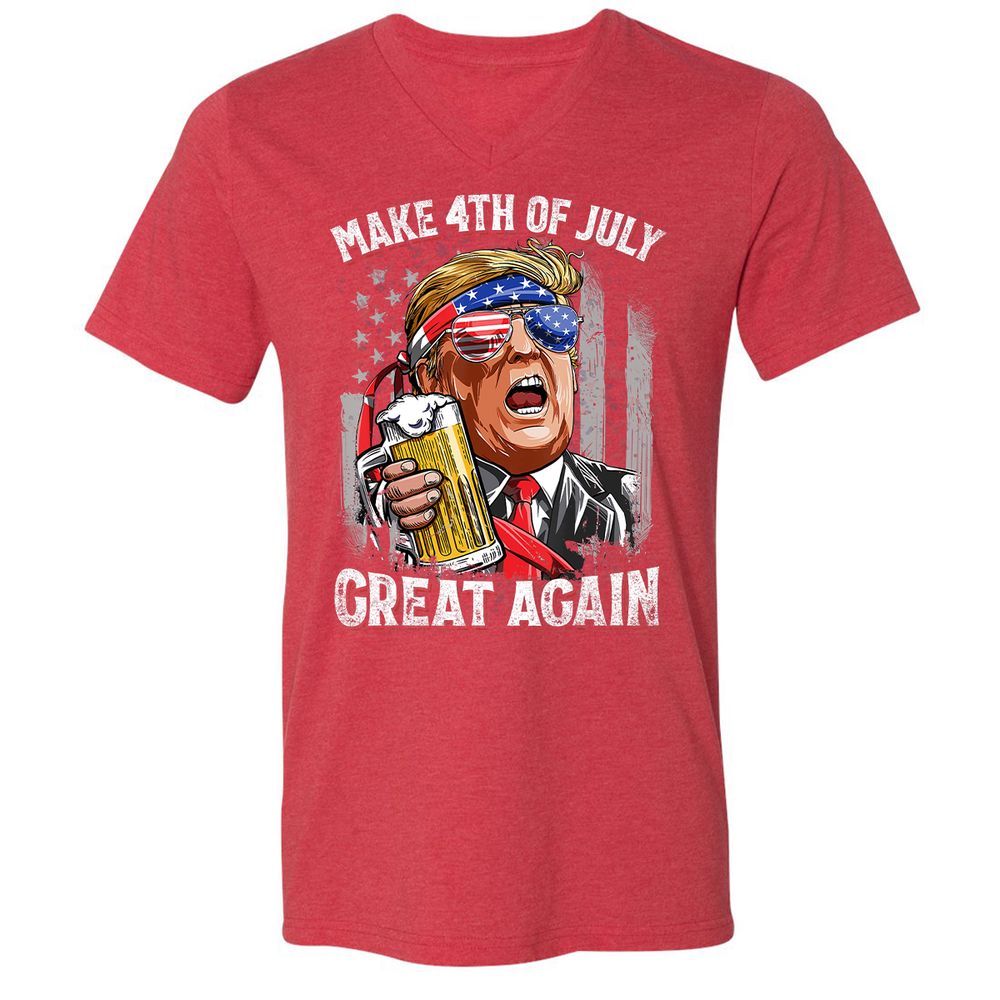 Unisex V-Neck T-Shirt - 76F9U3NA - Heather Red - 16