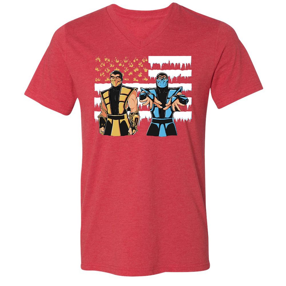 Unisex V-Neck T-Shirt - 7Y214UWY - Heather Red - 16