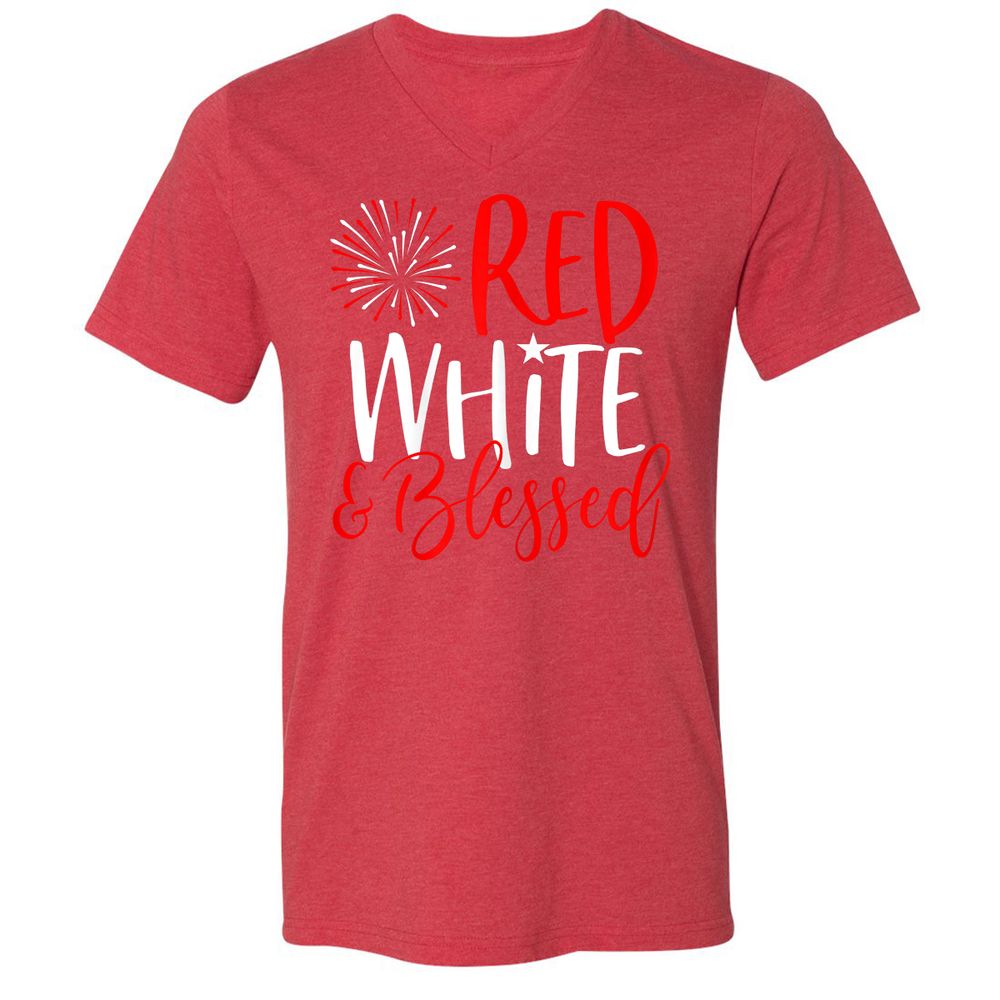 Unisex V-Neck T-Shirt - 5SPZF4MN - Heather Red - 16