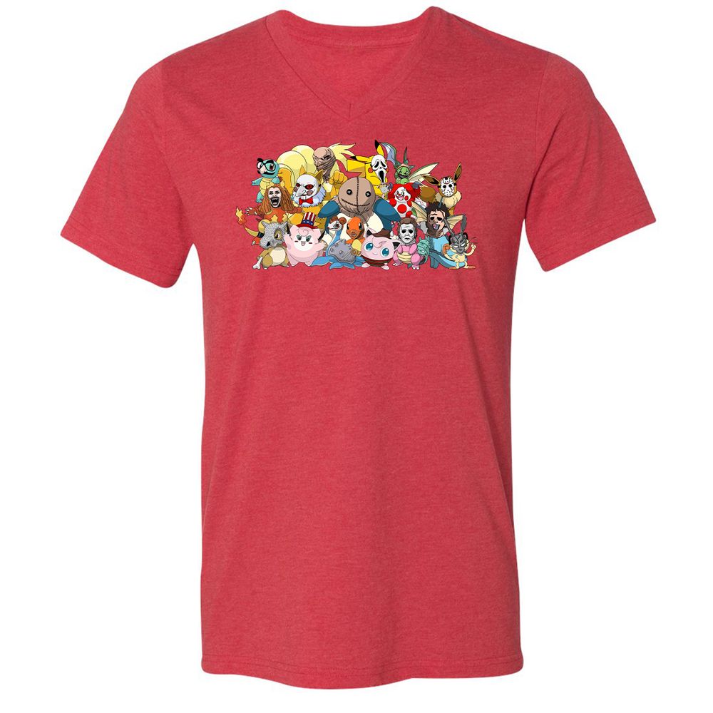 Unisex V-Neck T-Shirt - HCRBQVZ7 - Heather Red - 16