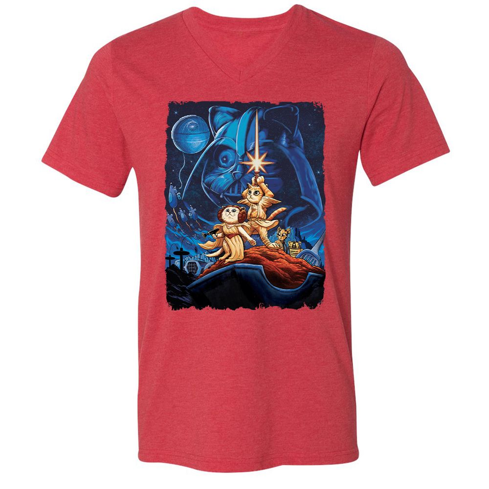 Unisex V-Neck T-Shirt - B71DVW8Z - Heather Red - 16