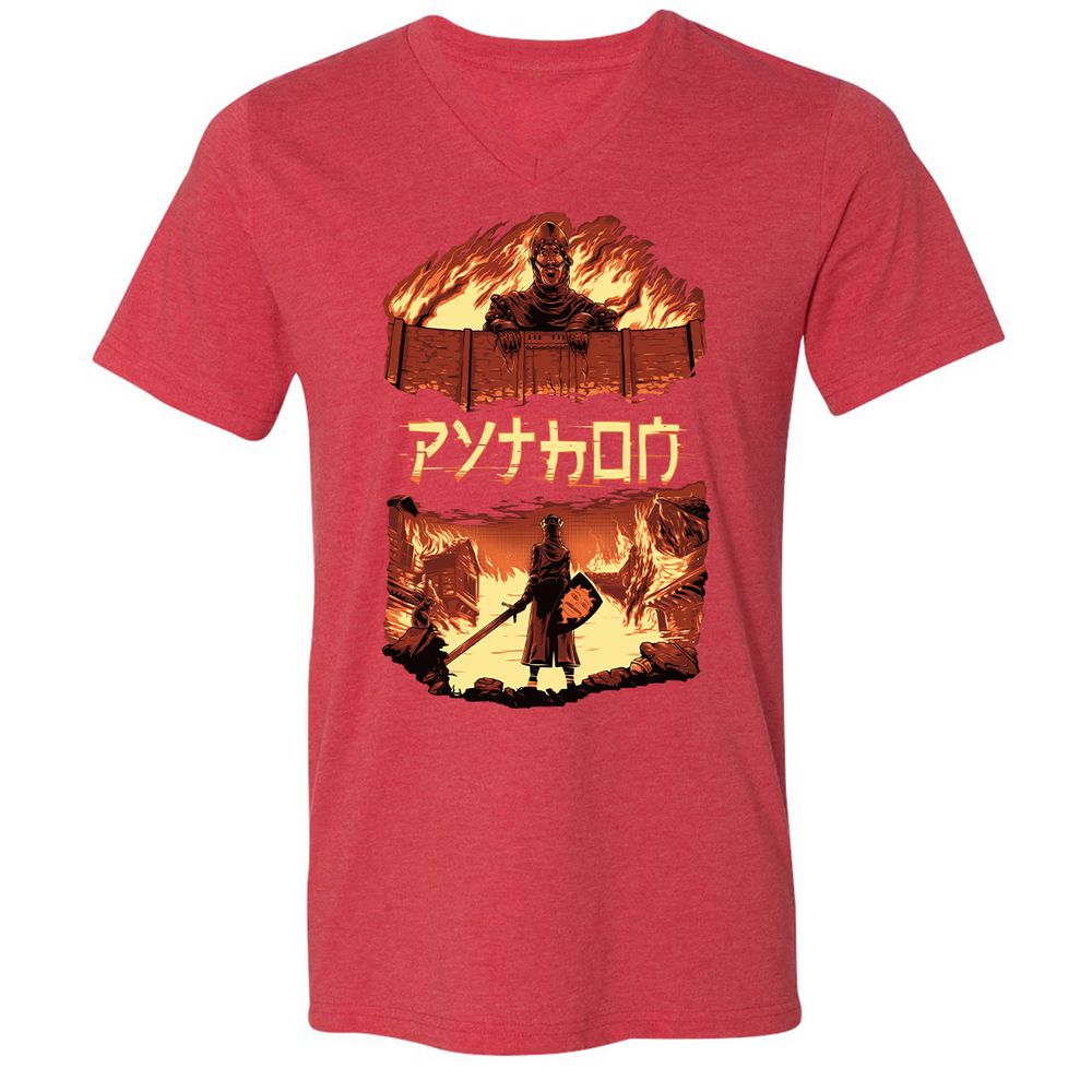 Unisex V-Neck T-Shirt - TAA8EYKU - Heather Red - 16