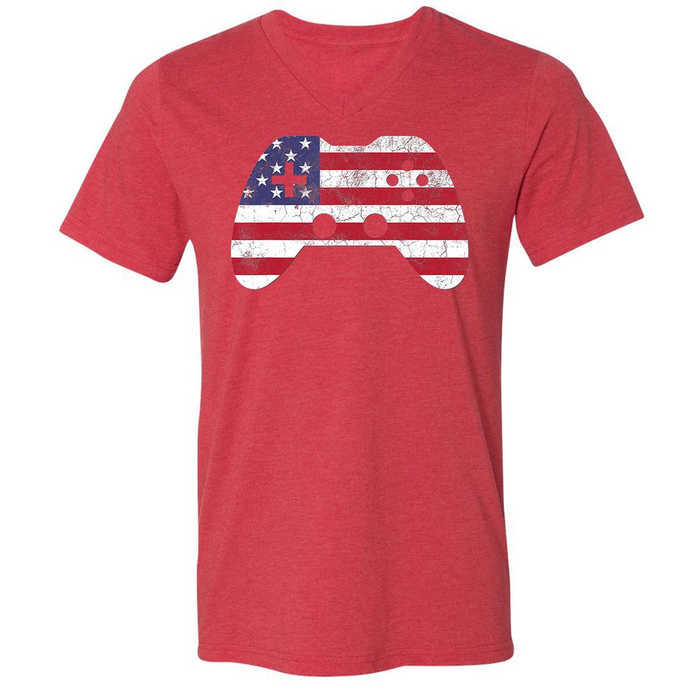Unisex V-Neck T-Shirt - SKTKF55Q - Heather Red - 16