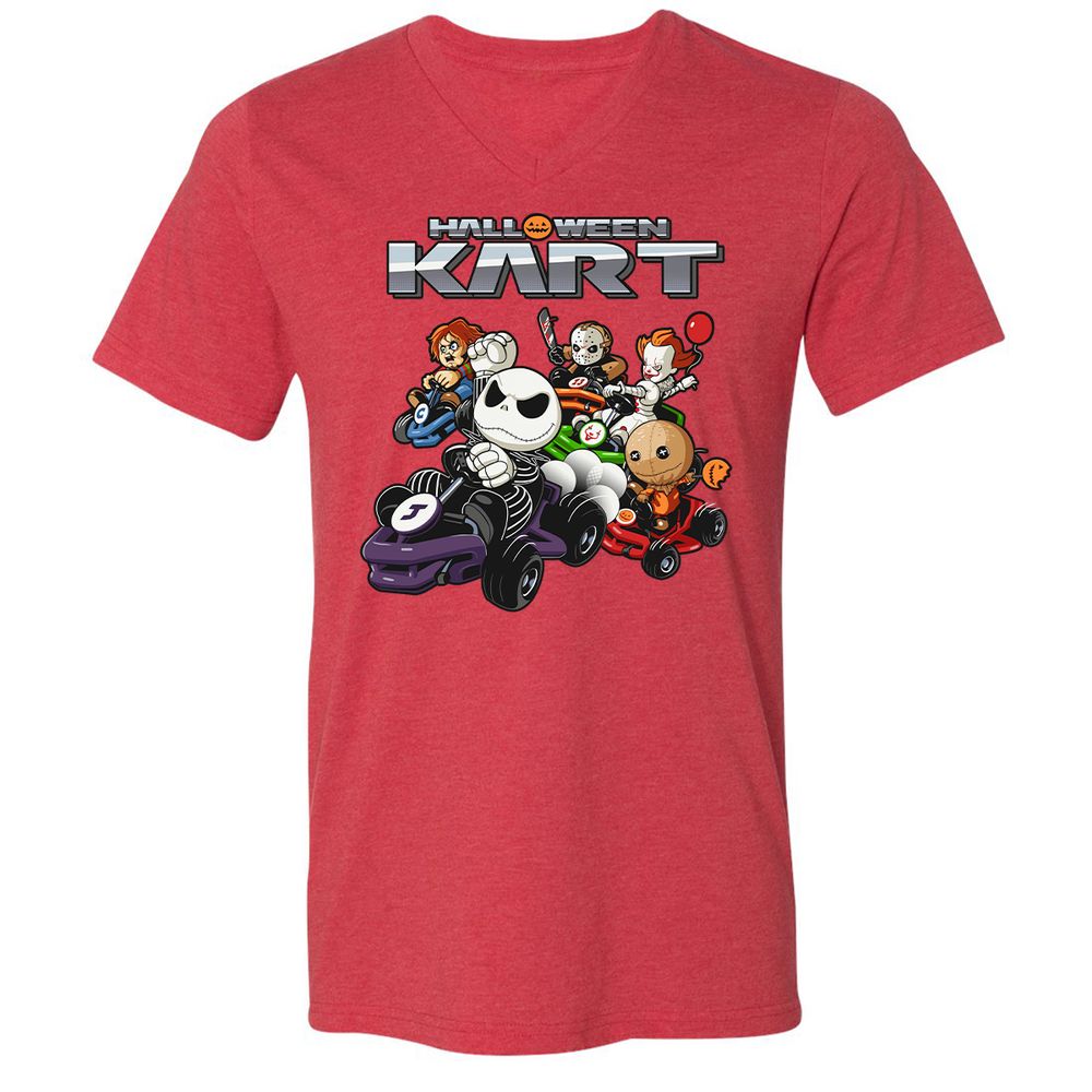 Unisex V-Neck T-Shirt - JWZFBETE - Heather Red - 16