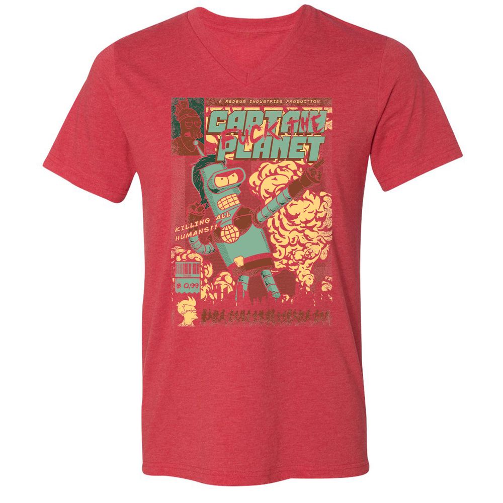 Unisex V-Neck T-Shirt - 3YXHYHQT - Heather Red - 16