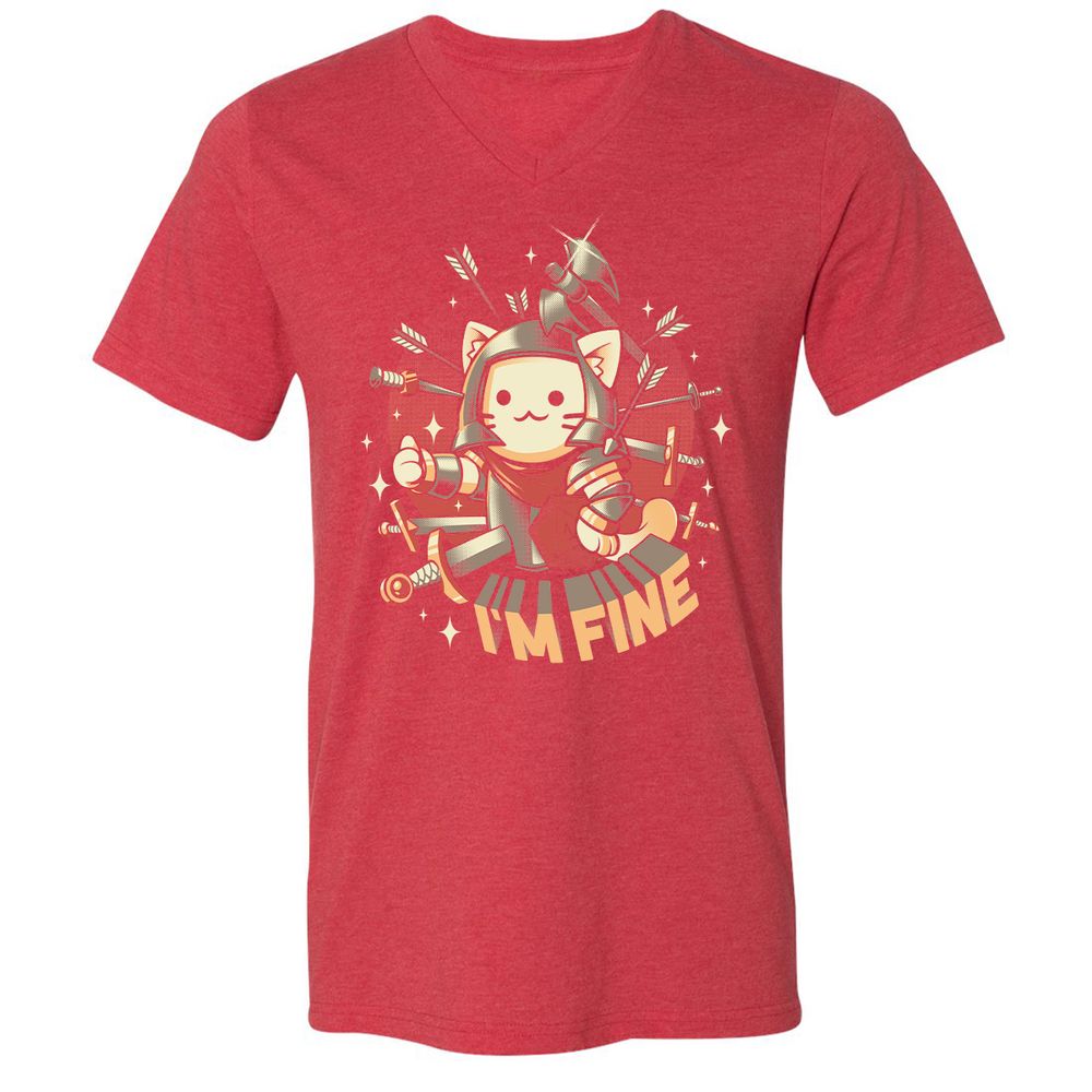 Unisex V-Neck T-Shirt - QXWVDEK6 - Heather Red - 16