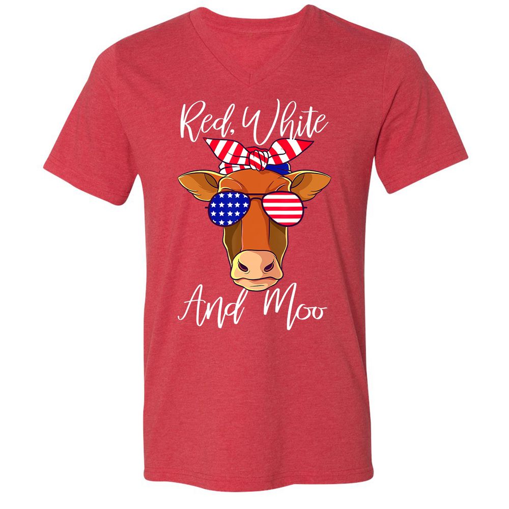 Unisex V-Neck T-Shirt - GTDQDD35 - Heather Red - 16