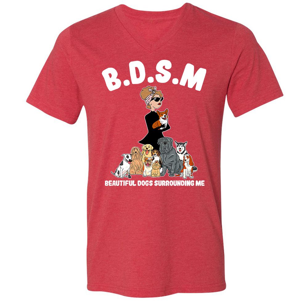 Unisex V-Neck T-Shirt - 3ZD9MFD7 - Heather Red - 16