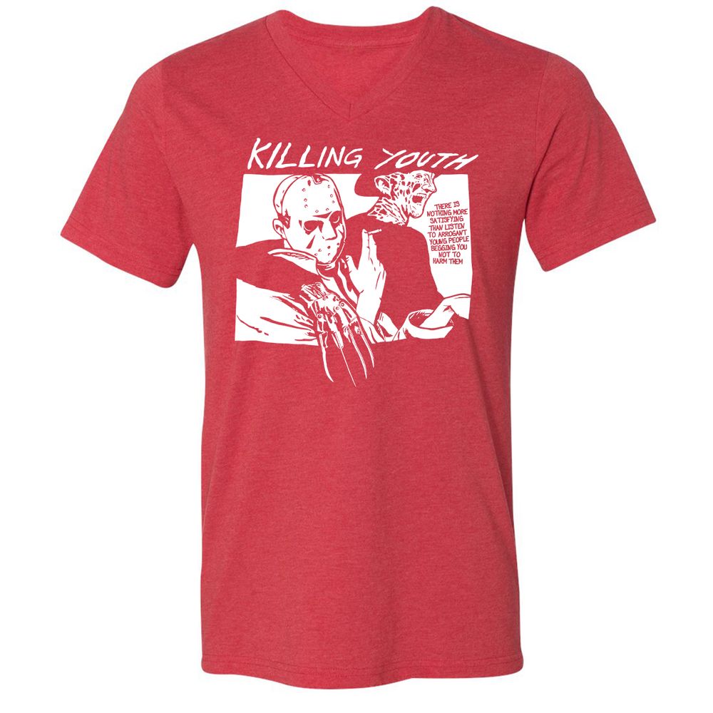 Unisex V-Neck T-Shirt - NNNCQFLY - Heather Red - 16