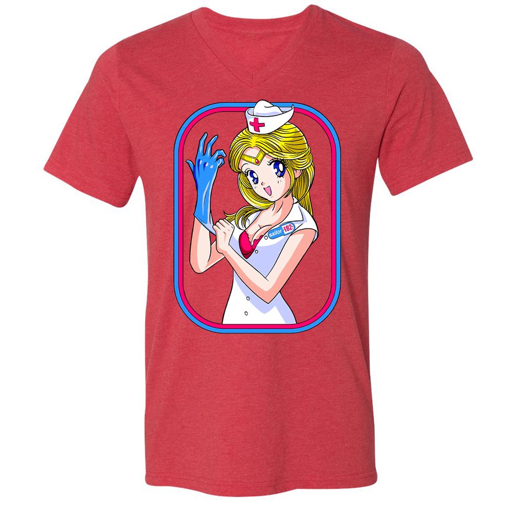 Unisex V-Neck T-Shirt - X7ZT92US - Heather Red - 16