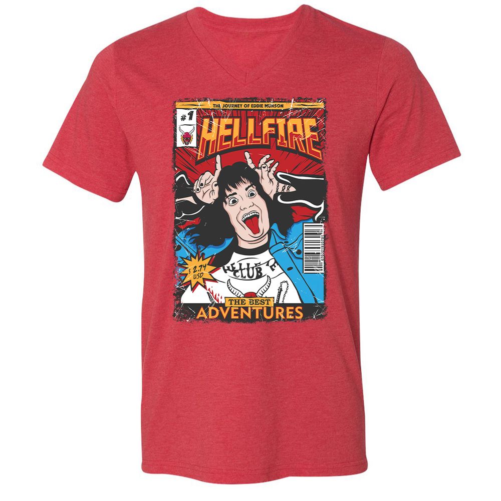 Unisex V-Neck T-Shirt - 8YBTTG9G - Heather Red - 16