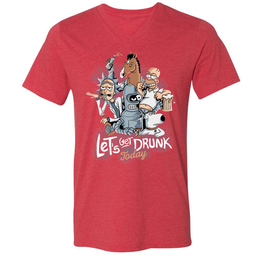 Unisex V-Neck T-Shirt - 7X55F3FL - Heather Red - 16