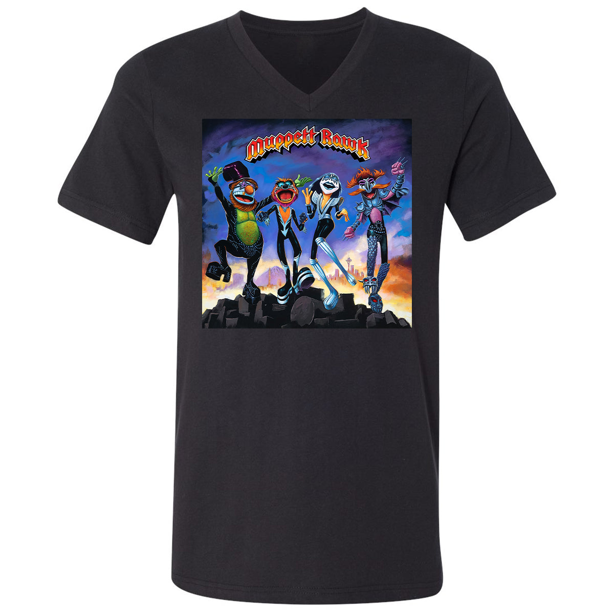Unisex V-Neck T-Shirt - 69Q75Z5B - Black - 1