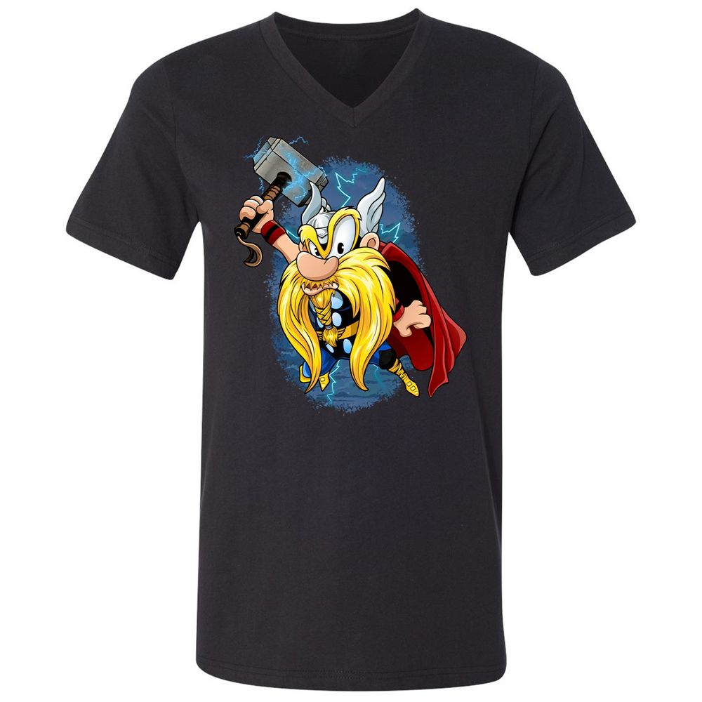 Unisex V-Neck T-Shirt - ZCFCHX2L - Black - 1