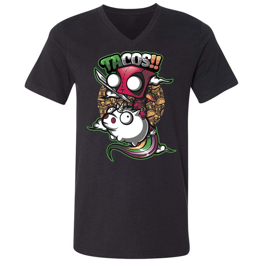 Unisex V-Neck T-Shirt - HBZCTNRH - Black - 1