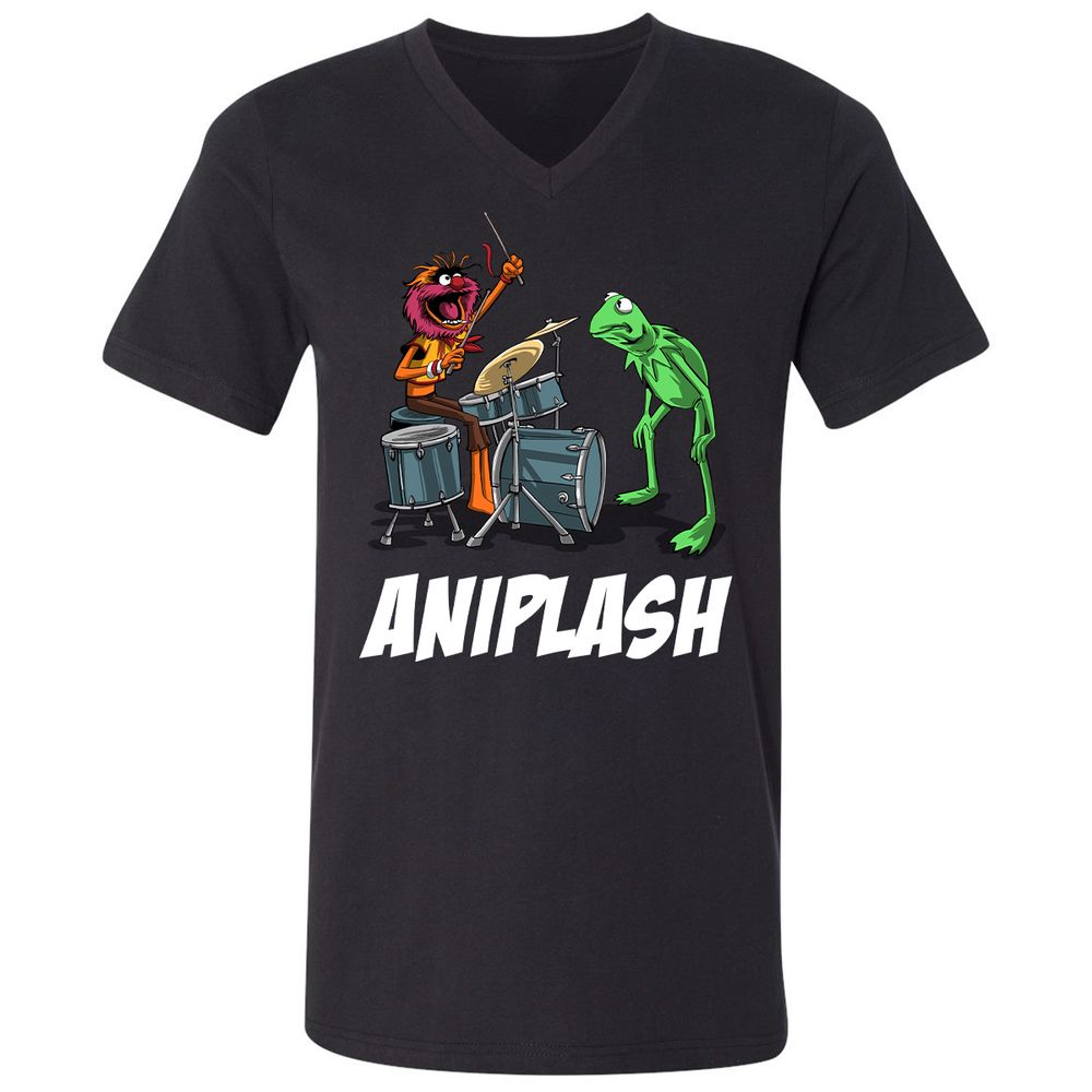Unisex V-Neck T-Shirt - T6JSM8SV - Black - 1