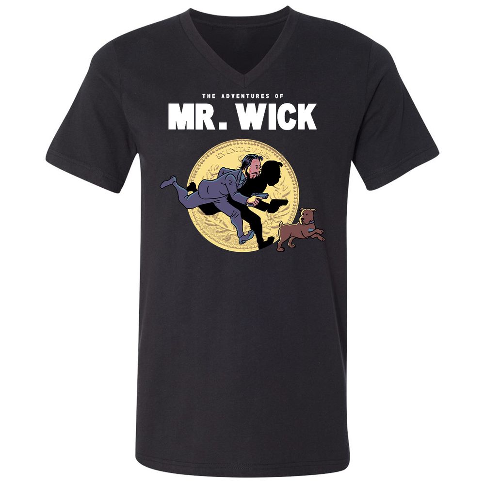 Unisex V-Neck T-Shirt - YWMFPQH7 - Black - 1