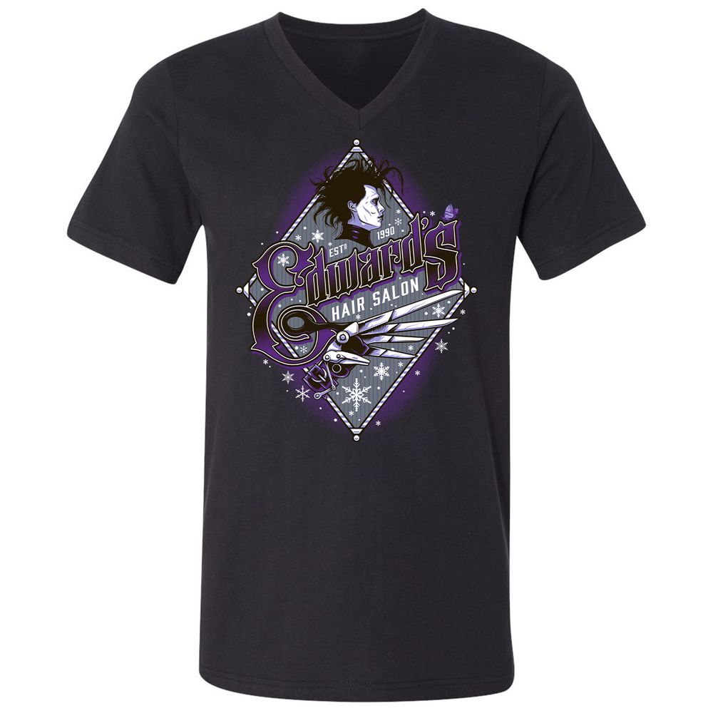 Unisex V-Neck T-Shirt - EXBDHJKM - Black - 1