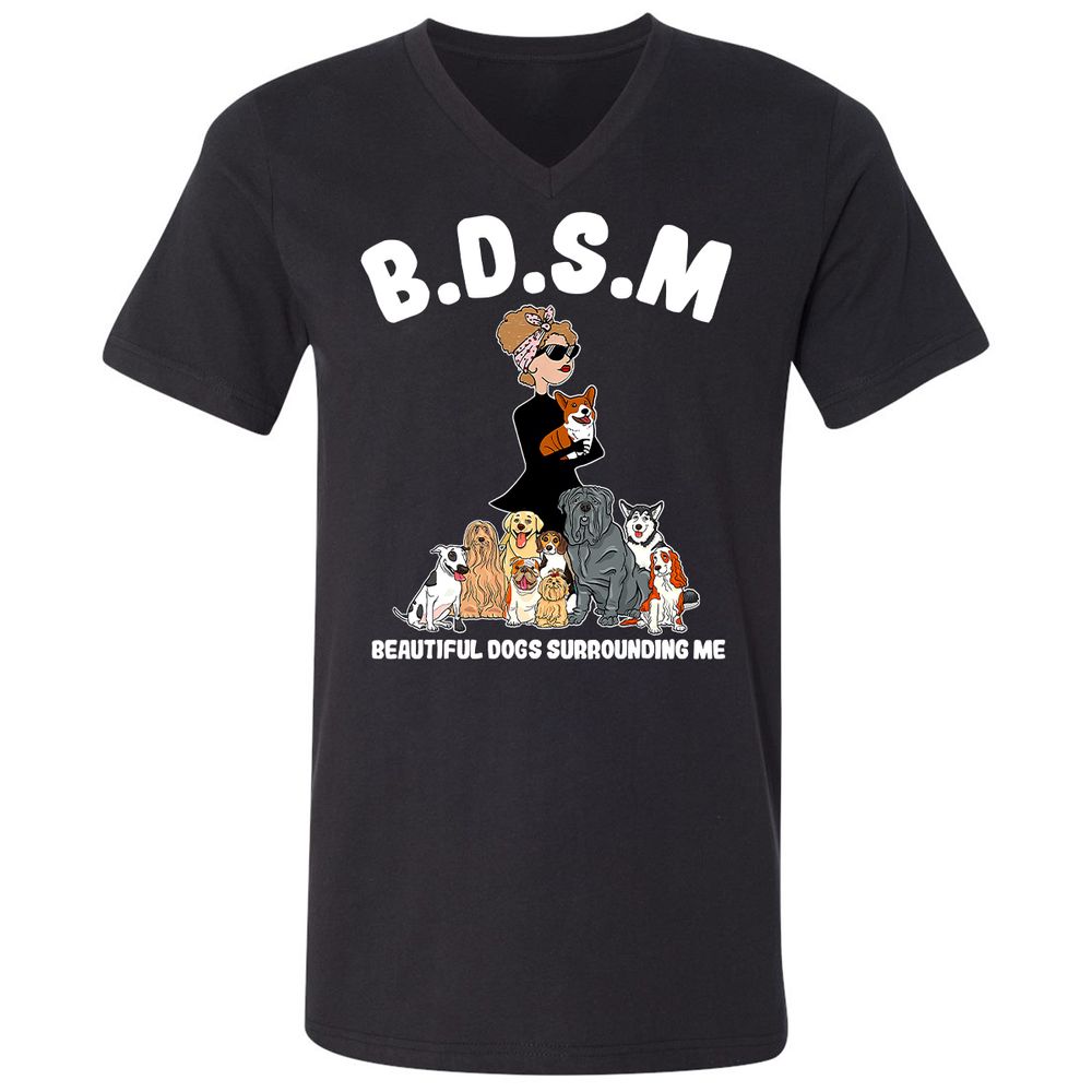 Unisex V-Neck T-Shirt - 3ZD9MFD7 - Black - 1
