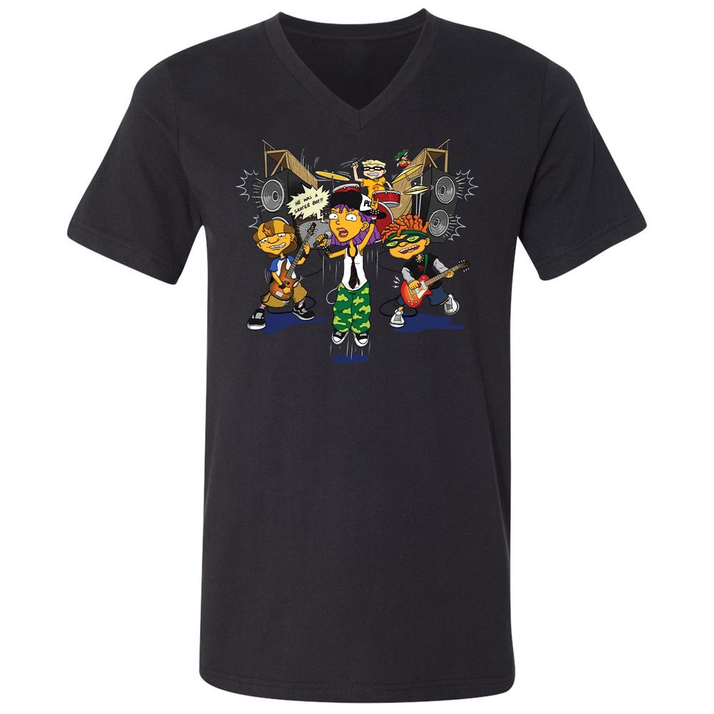 Unisex V-Neck T-Shirt - J887L9YZ - Black - 1