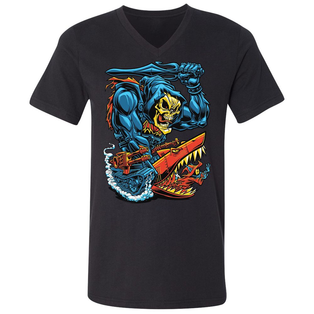 Unisex V-Neck T-Shirt - E6TL76YM - Black - 1