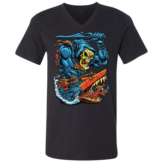 Unisex V-Neck T-Shirt - E6TL76YM - Black - 1