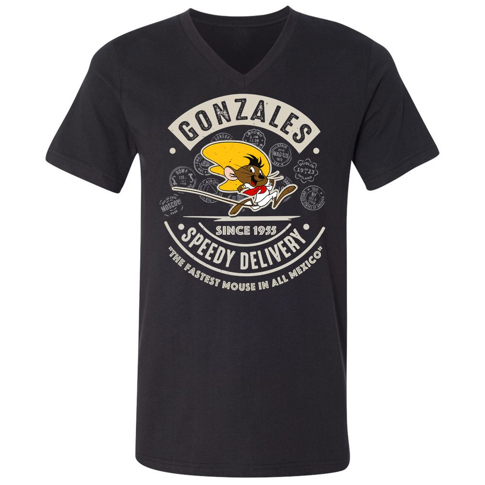Unisex V-Neck T-Shirt - AA6QHQ7S - Black - 1