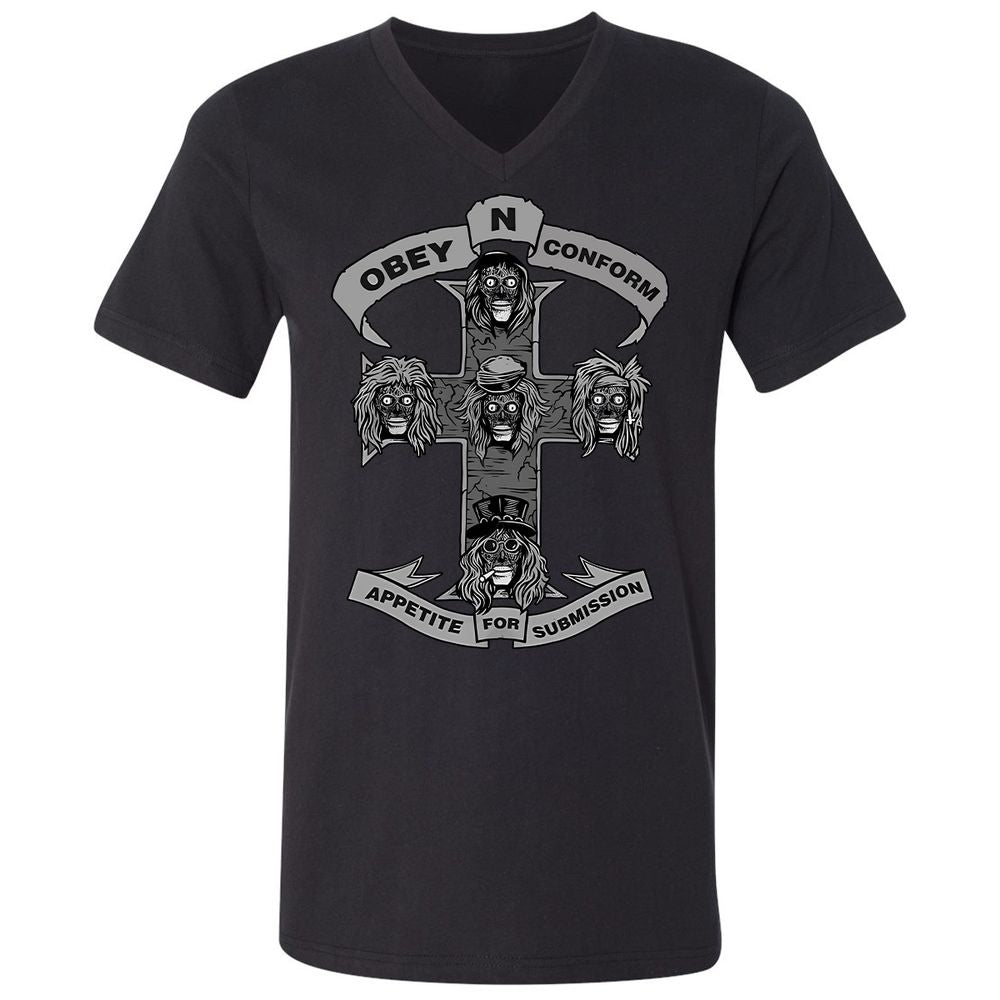 Unisex V-Neck T-Shirt - 83P2CZXJ - Black - 1