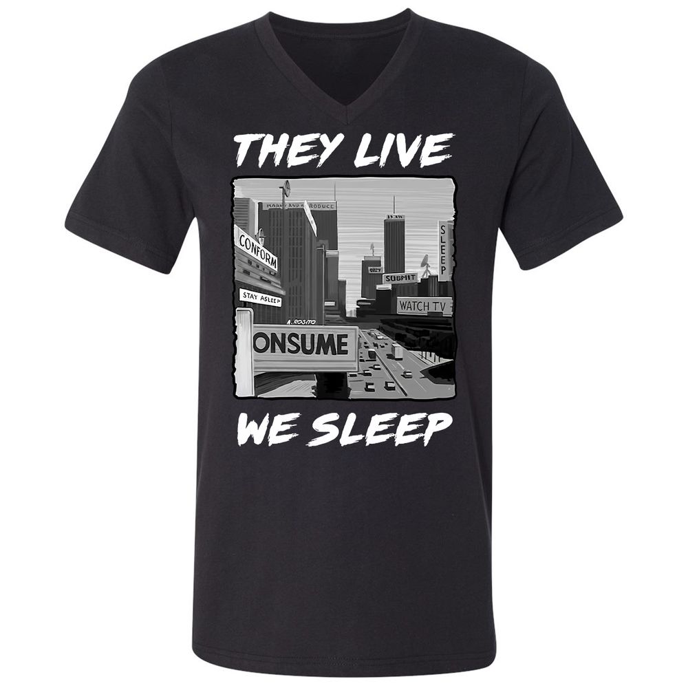 Unisex V-Neck T-Shirt - BELRJUTB - Black - 1