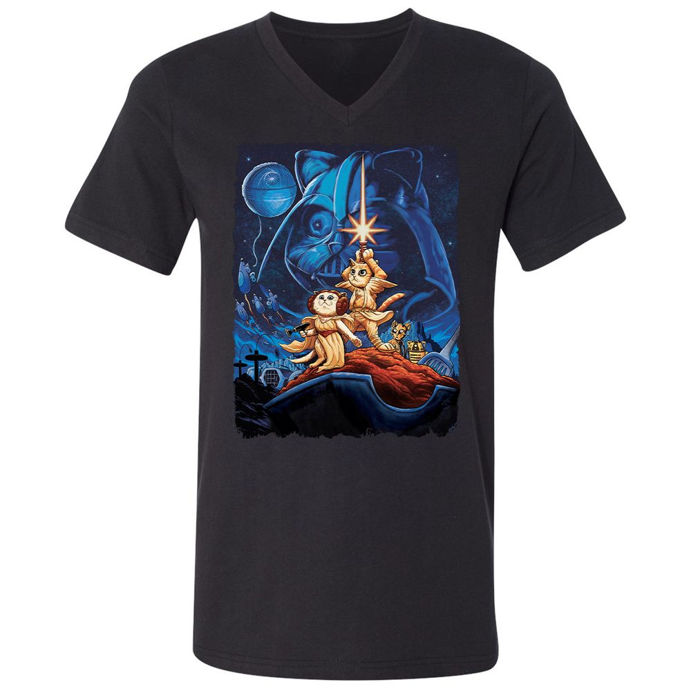 Unisex V-Neck T-Shirt - B71DVW8Z - Black - 1