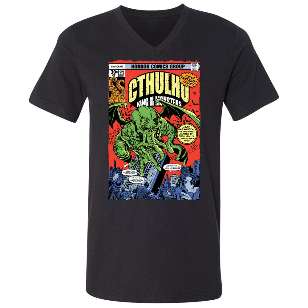 Unisex V-Neck T-Shirt - XKZ1X9TJ - Black - 1