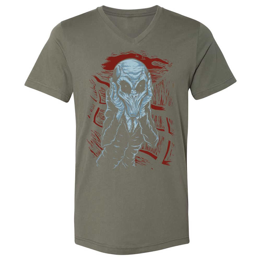 Unisex V-Neck T-Shirt - H54W6YJ9 - Military Green - 10