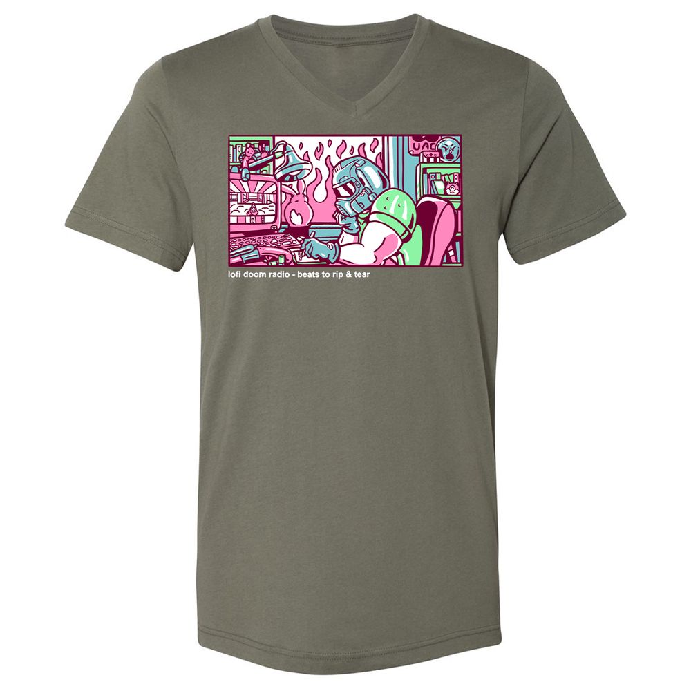 Unisex V-Neck T-Shirt - TUNX2Q7A - Military Green - 10