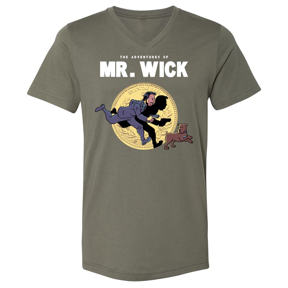 Unisex V-Neck T-Shirt - YWMFPQH7 - Military Green - 10